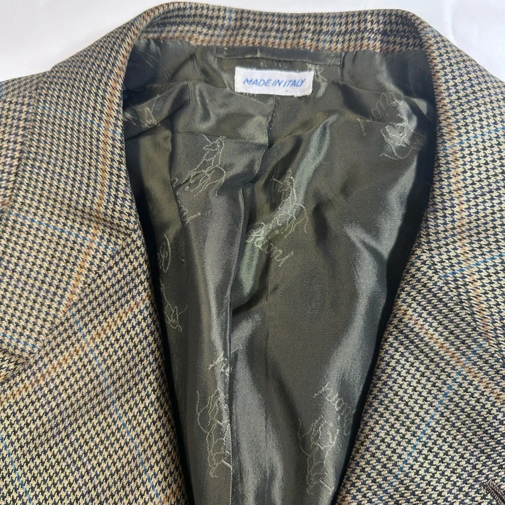 Brioni for Neiman Marcus Houndstooth Plaid Wool Jacket 48 Long Italy FLAWED